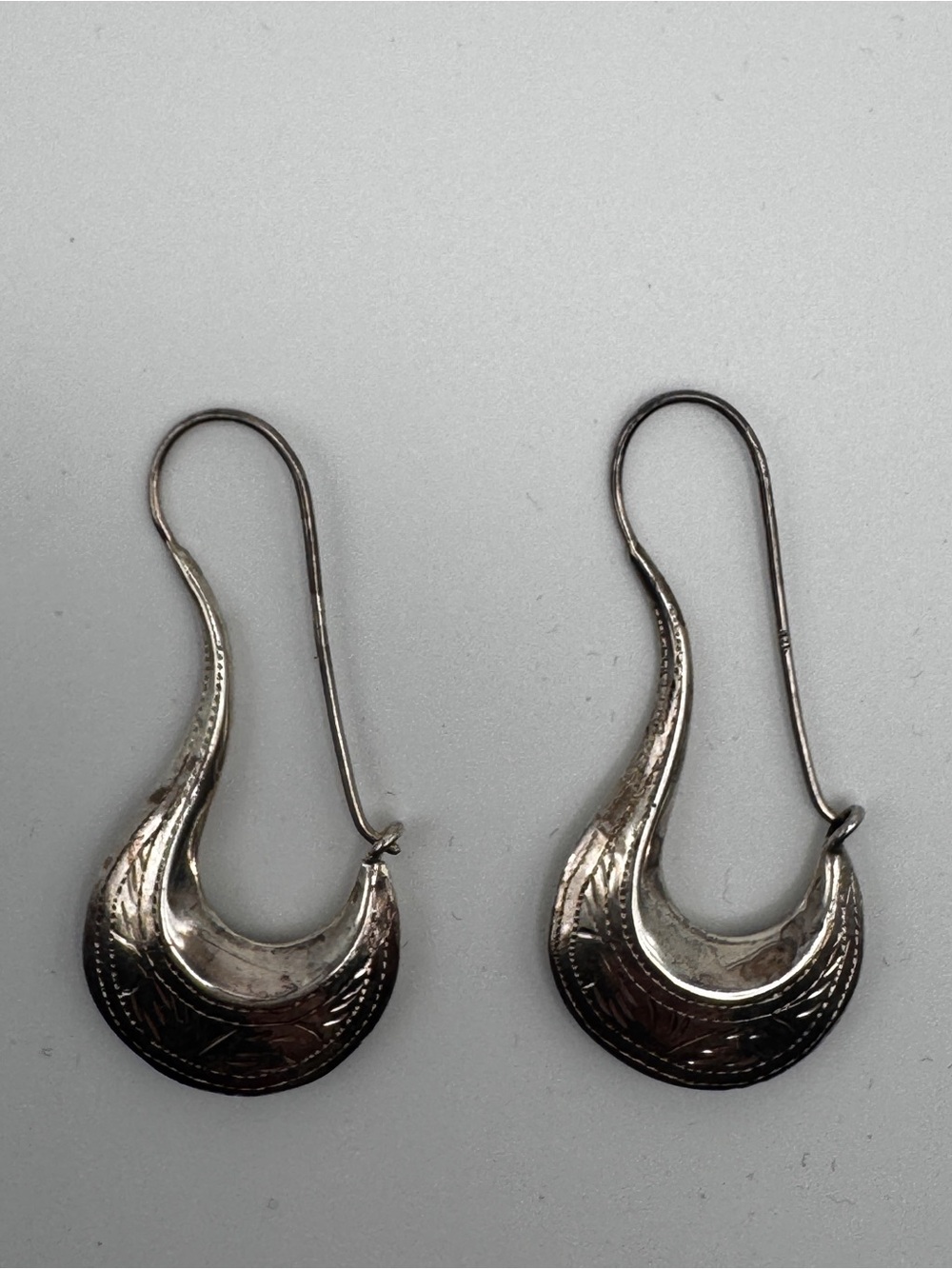 Sterling Silver Curved Crescent Drop Earrings - Silver Boho Tribal